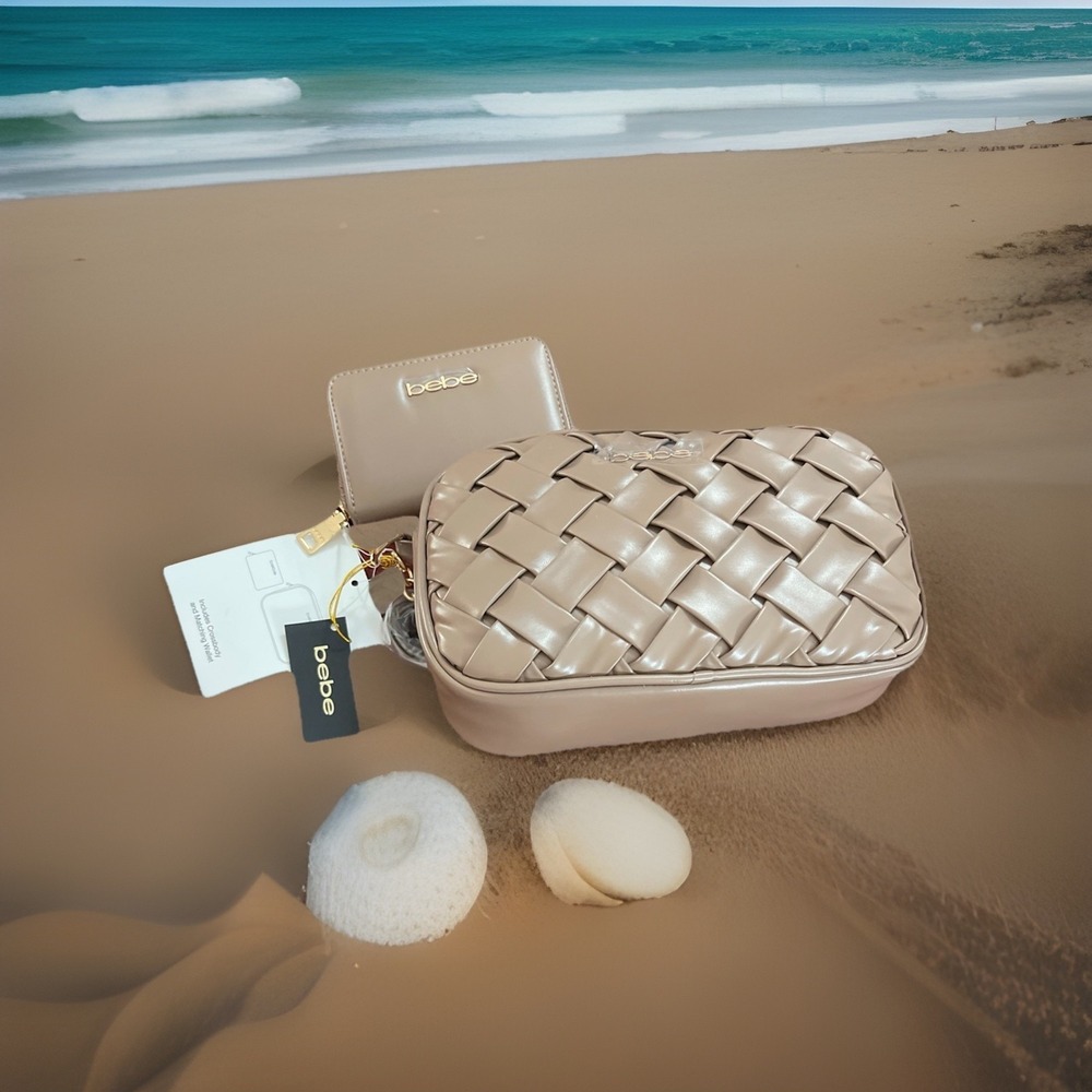 Bebe Luca Camera Bag / Small Crossbody Plus A Matching Wallet In Taupe Color $89